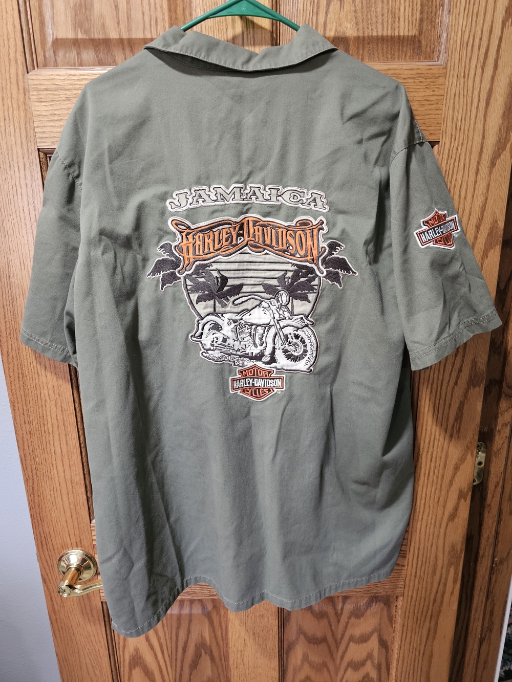 Harley-Davidson Men’s Olive Green Jamaica Embroidered Shirt Vintage Y2K